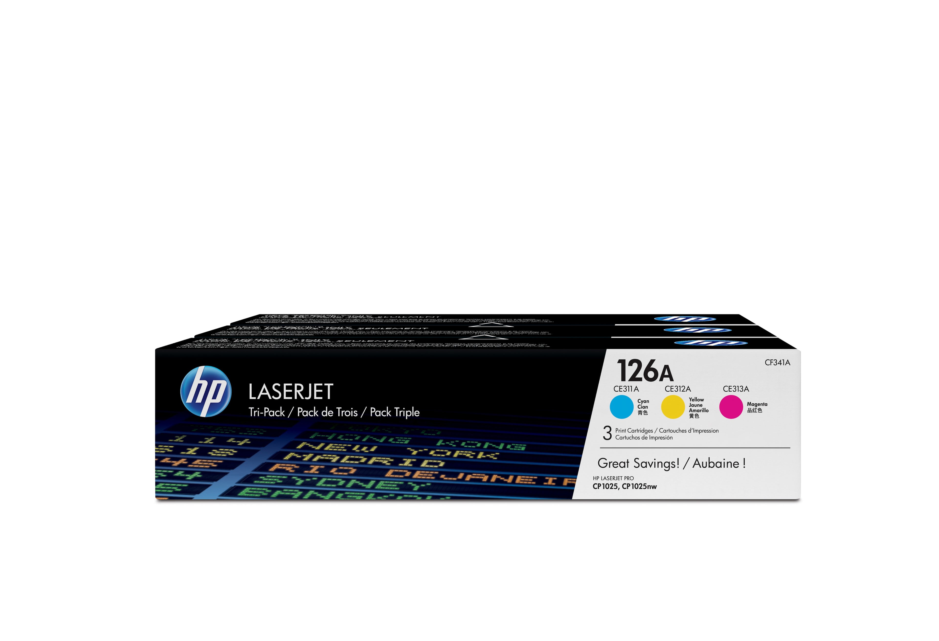 HP 126A pack de 3 toners LaserJet cyan/magenta/jaune authentiques