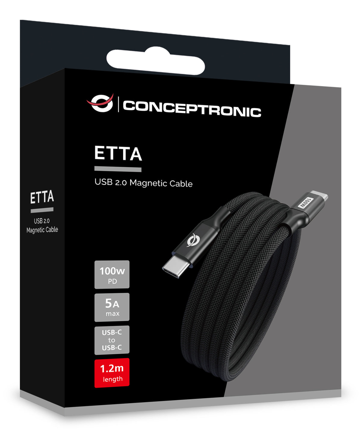 Conceptronic ETTA09B12 câble USB USB 2.0 1,2 m USB C 0,48 Gbit/s 100 W Noir