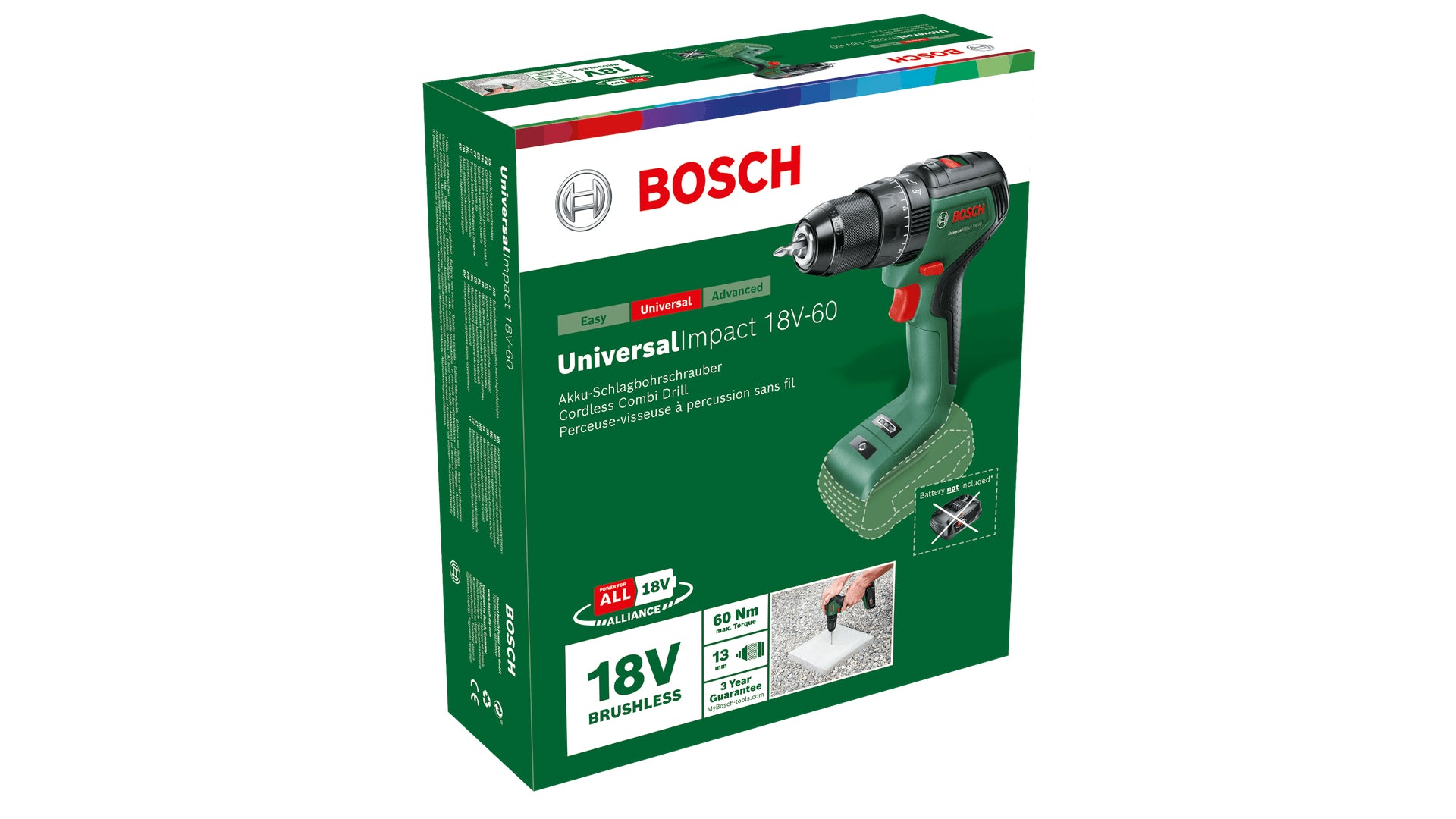Bosch Bosch Universal Impact 18V-60 1900 tr/min Sans clé 1,3 kg Noir, Vert