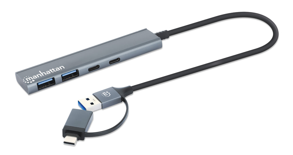 Manhattan Dock/hub combo USB-C & USB-A, 4 ports : 2x USB-A + 2x USB-C, 5 Gbit/s (USB 3.0), Alimenté par USB (aucune alim