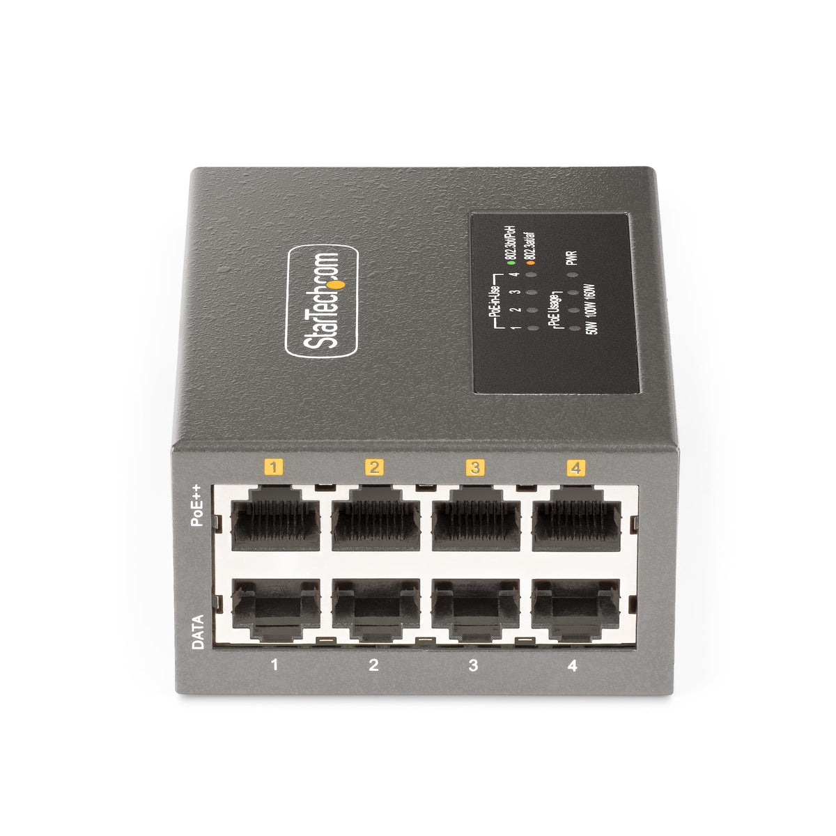 StarTech.com Injecteur PoE++ Multi-Gigabit 4 Ports, Ethernet 5/2.5/1G NBASE-T, 160W, Montage Mural/Rail DIN