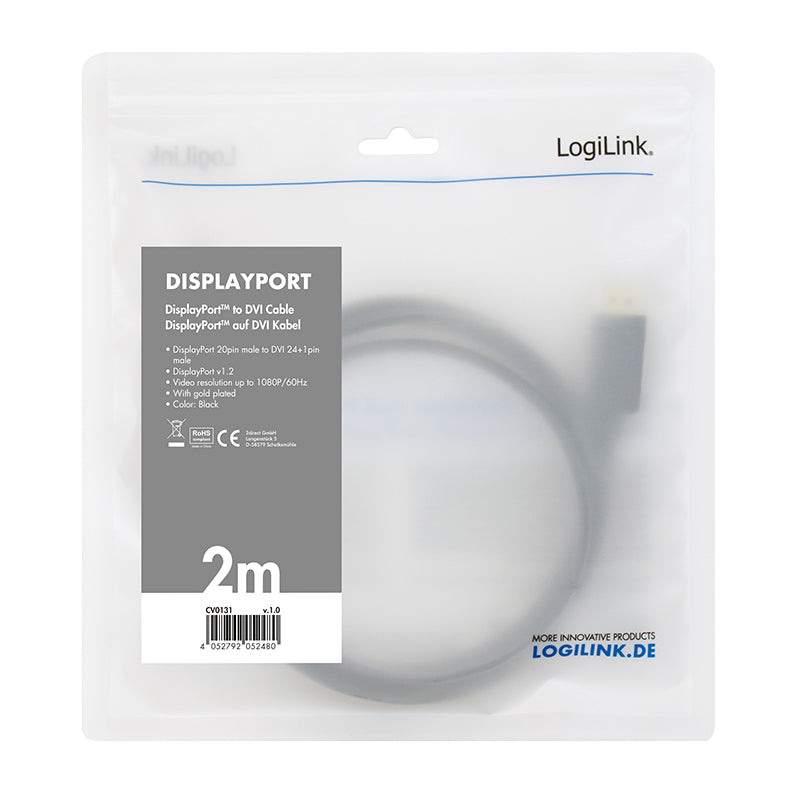 LogiLink CV0131 câble vidéo et adaptateur 2 m DisplayPort DVI Noir