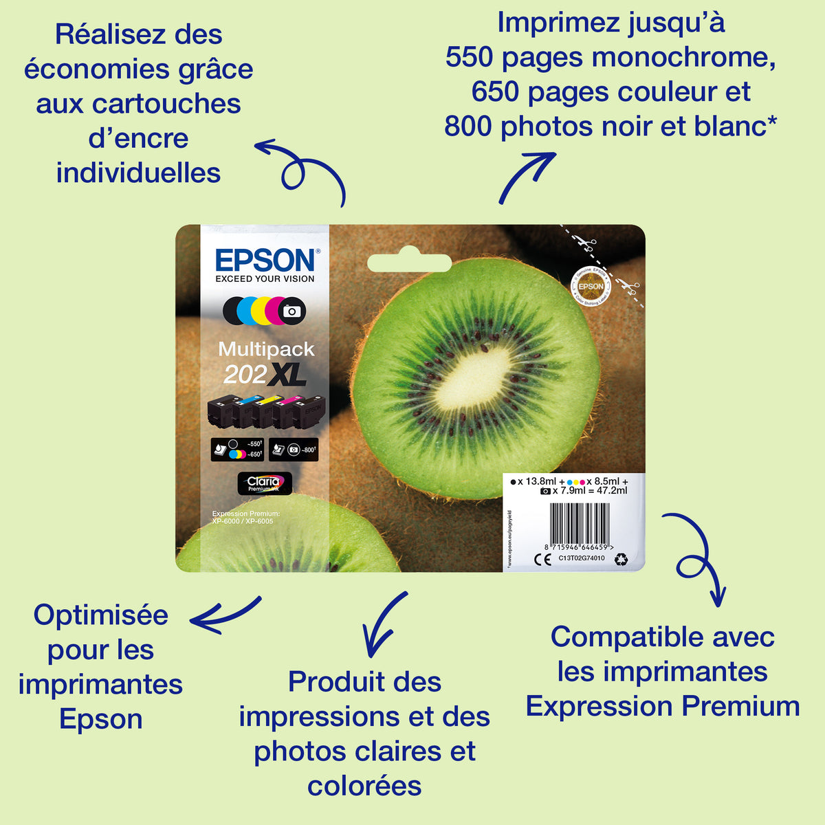 Epson Kiwi Singlepack Yellow 202XL Claria Premium Ink - vue 2