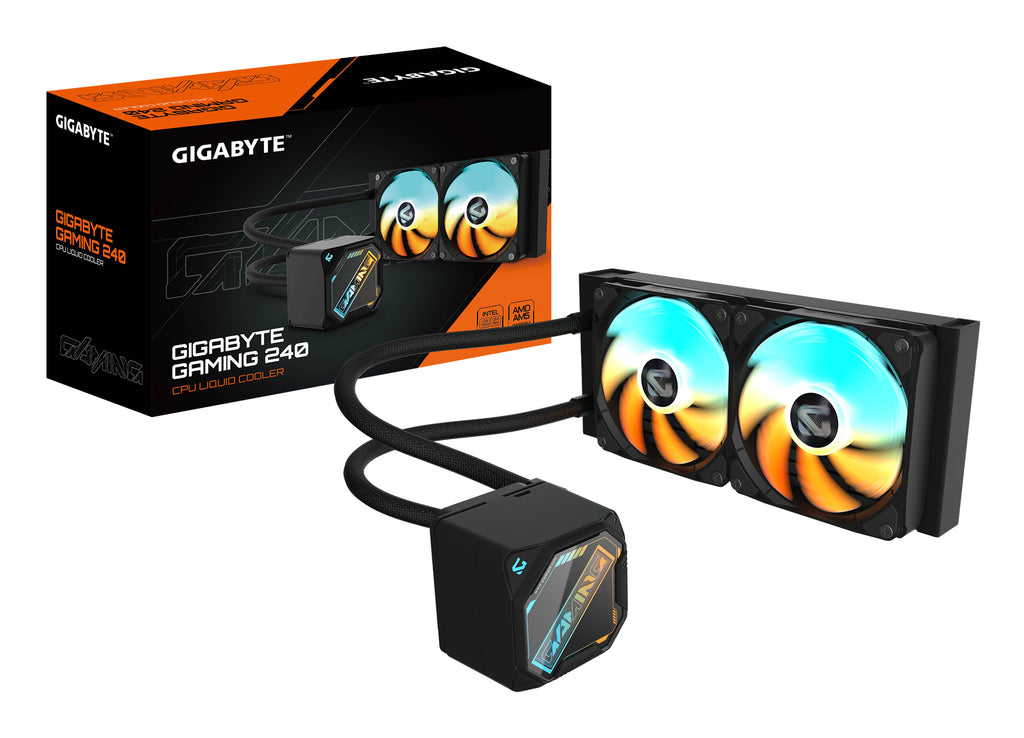 GIGABYTE GAMING 240 Refroidisseur Liquide pour CPU - 2x120mm Ventilateurs ARGB, mécanisme d’emboîtement coulissant, DAISY-CHAIN, Compatible Intel LGA 1851 et AMD AM5