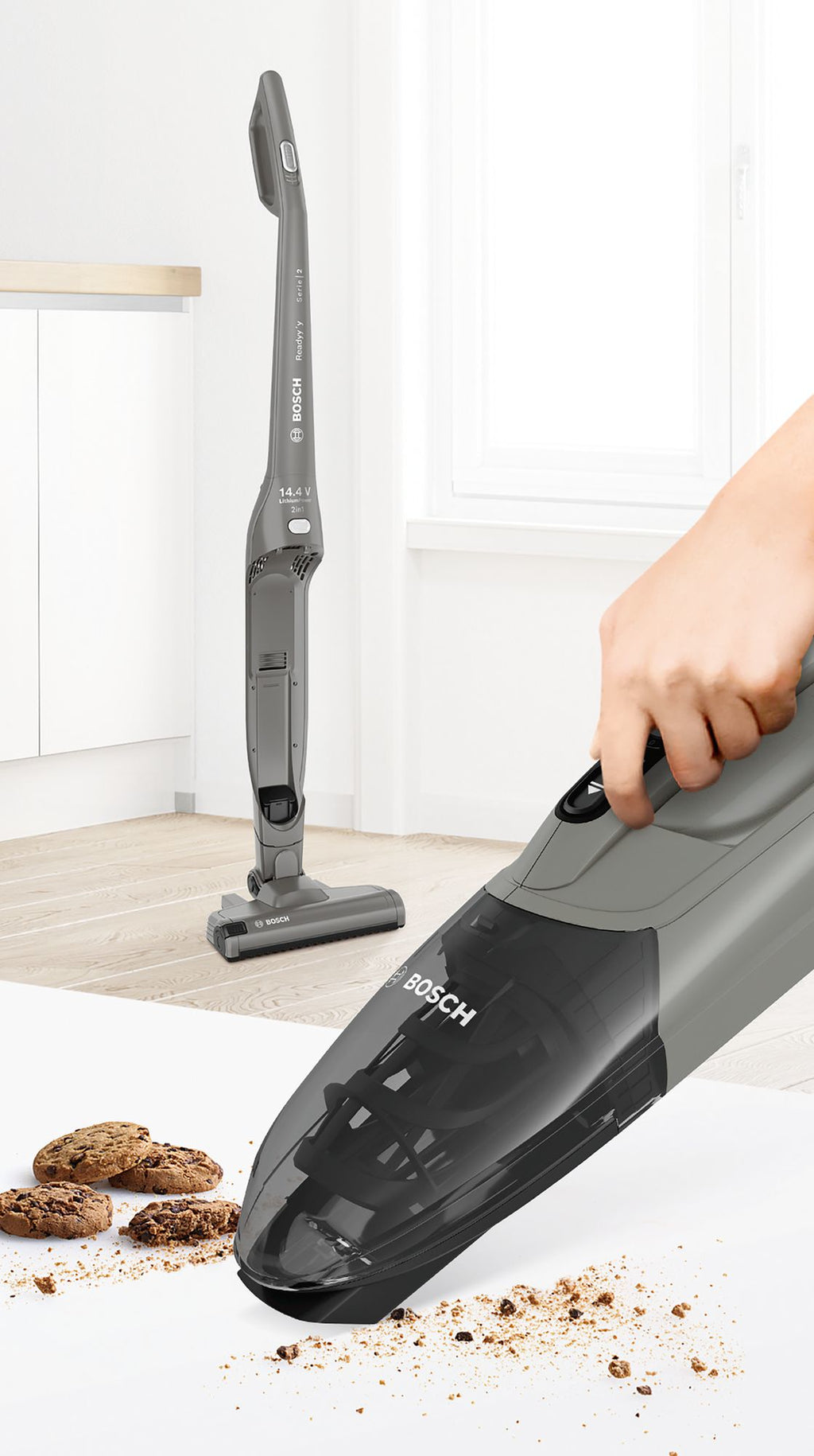 Bosch Bosch Serie 2 BBHF214G aspirateur balai et balai électrique Aspirateur-balai 2 en 1 Batterie Sec Sans sac Gris