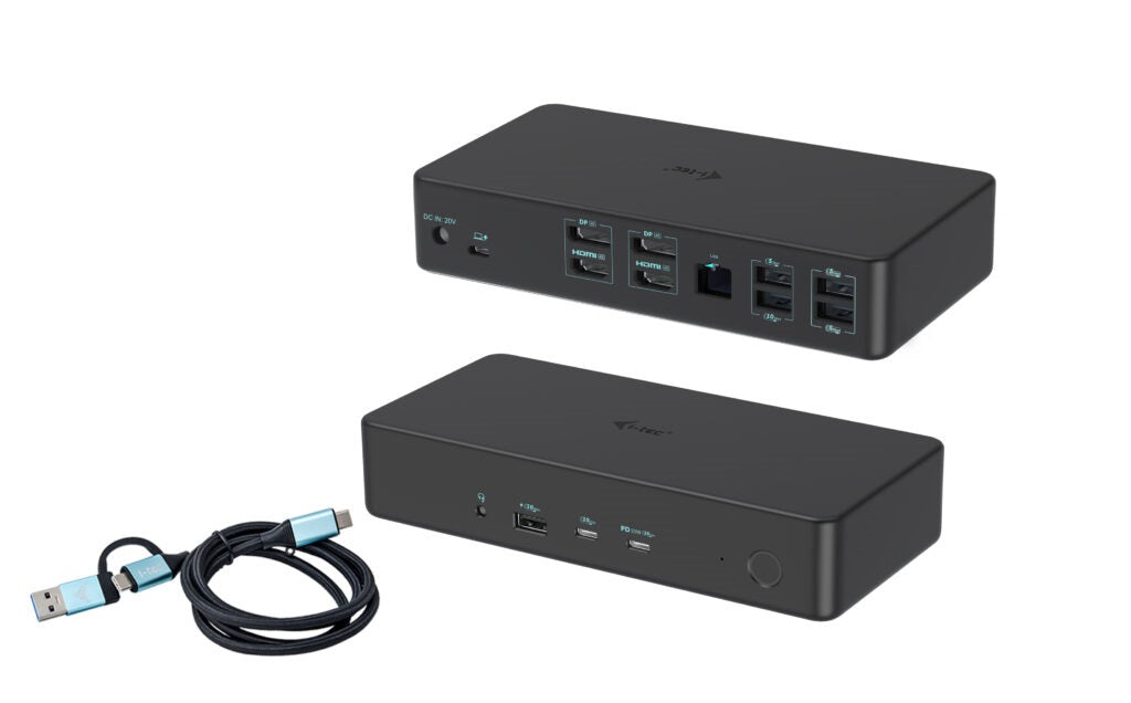 i-tec Station d'accueil Professionnelle Dual 4K Generation 2, USB 3.0 / USB-C / Thunderbolt 3, Power Delivery 100W