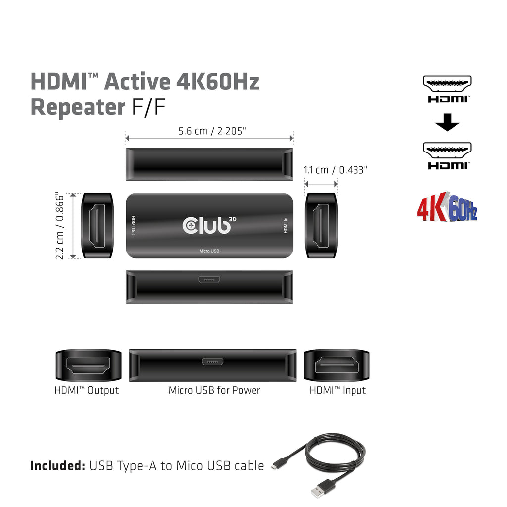 CLUB3D CAC-1307 Répéteur AV Extension Audio/Vidéo, Noir