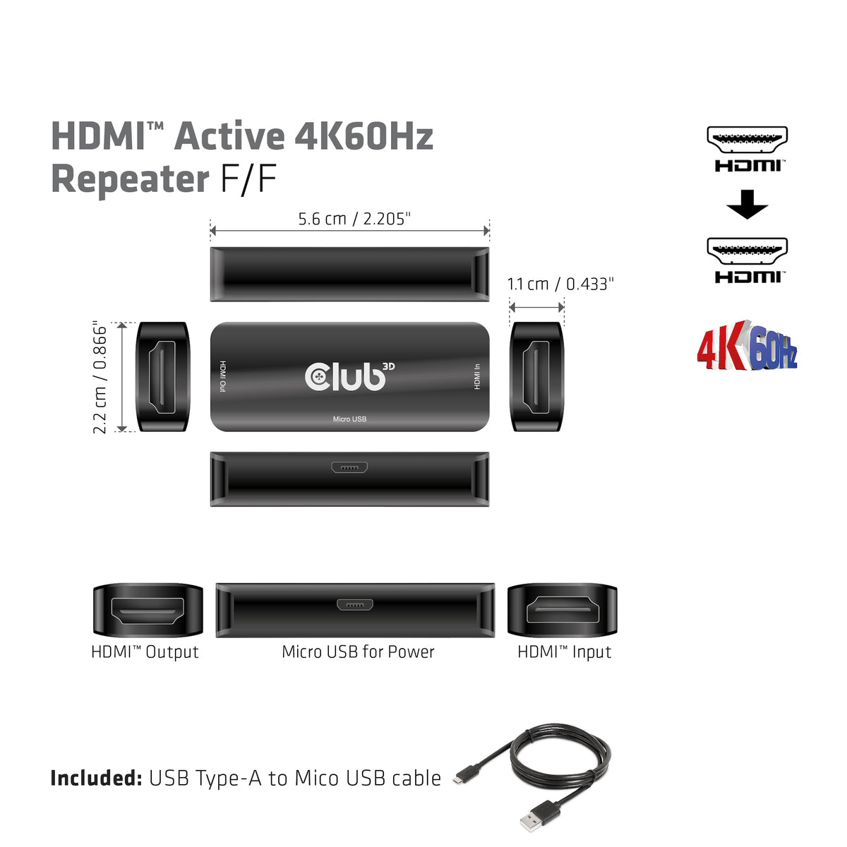 CLUB3D CAC-1307 Répéteur AV Extension Audio/Vidéo, Noir