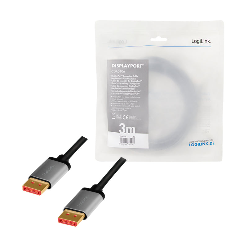 LogiLink CDA0106 câble DisplayPort 3 m Noir, Gris - vue 4