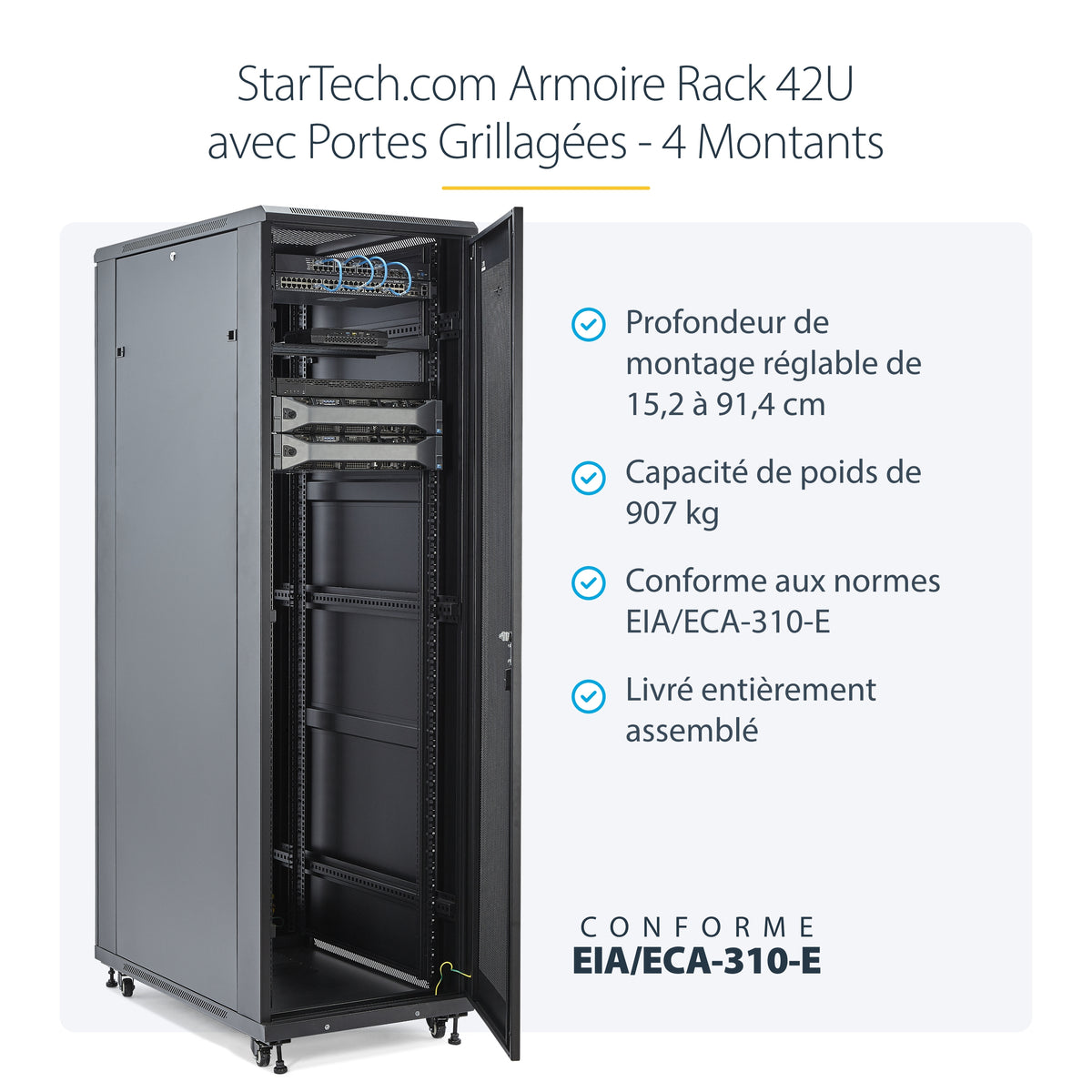 StarTech.com Rack Serveur 42U à 4 Montants, Rack de Données 19" pour le Montage d'Équipements Audiovisuels/IT et d'Ordin