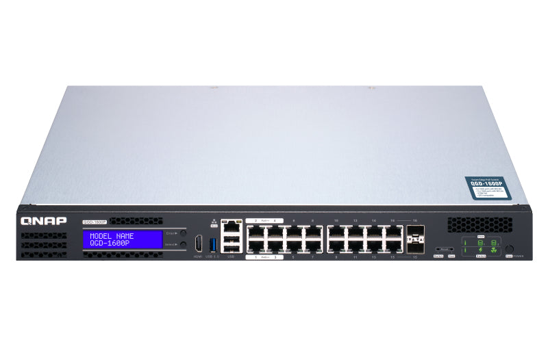 QNAP QGD-1600P Géré Gigabit Ethernet (10/100/1000) Connexion Ethernet, supportant l'alimentation via ce port (PoE) 1U Noir, Gris