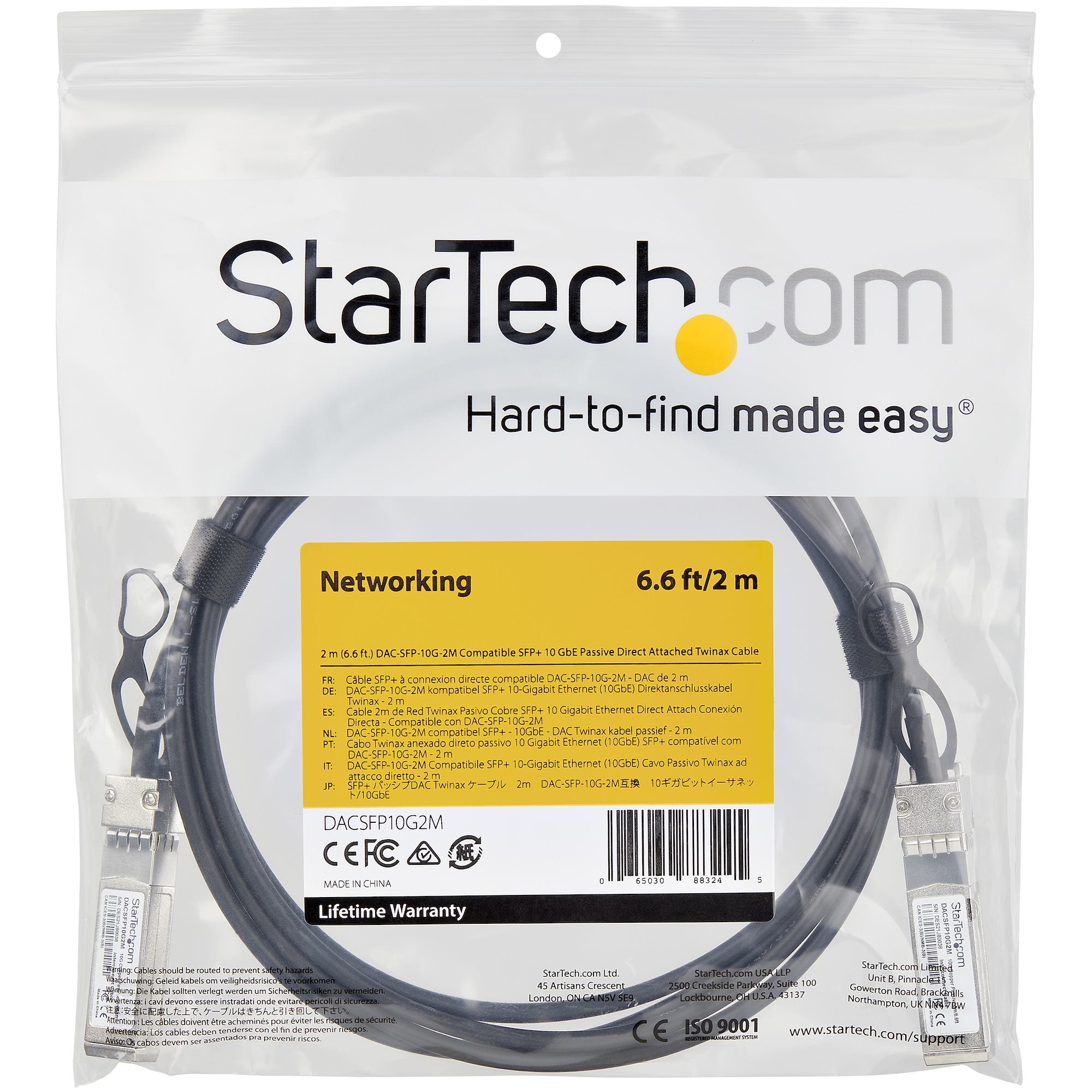 StarTech.com Câble Twinax à fixation directe SFP+ compatible Dell EMC DAC-SFP-10G-2M - 2 m