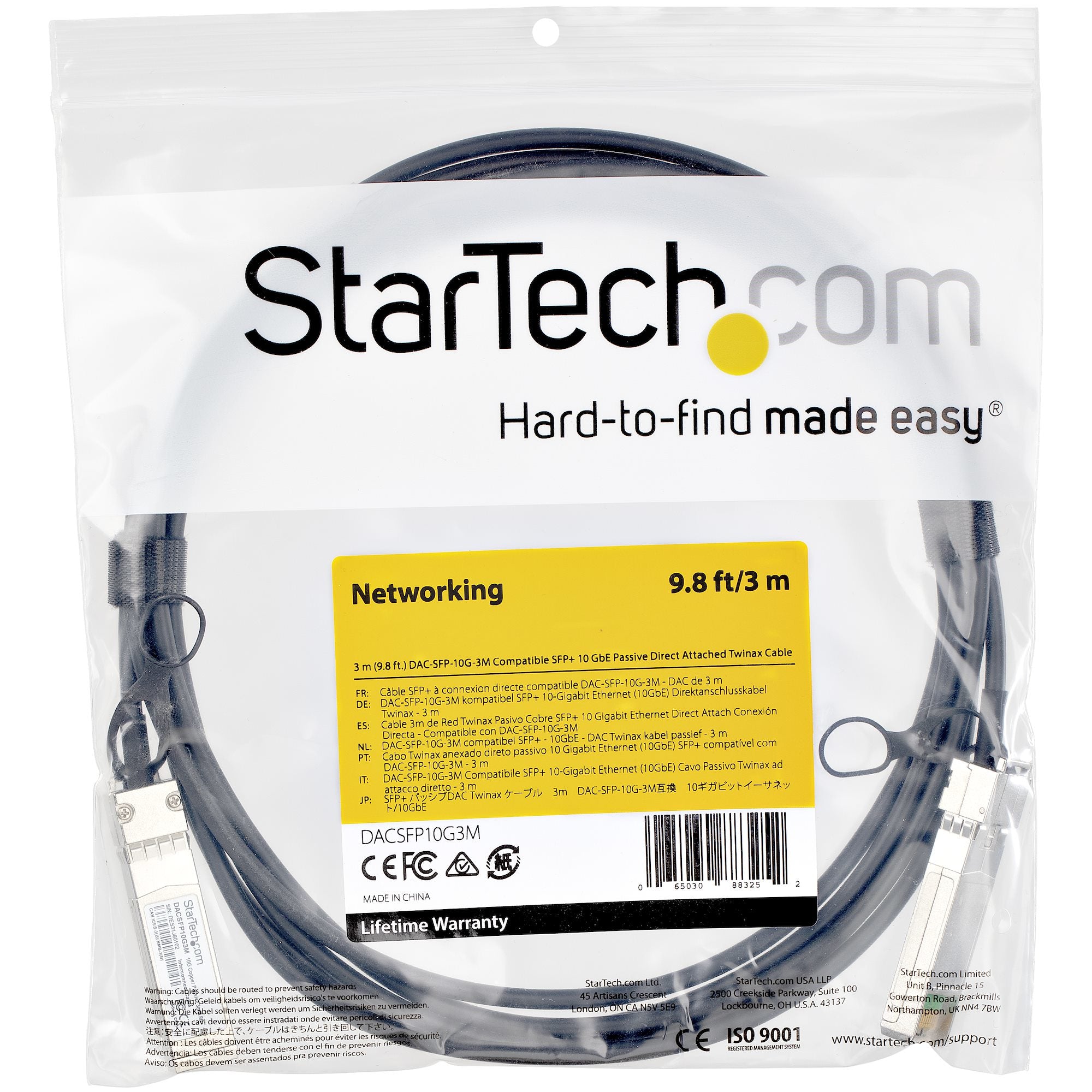 StarTech.com Câble Twinax à fixation directe SFP+ compatible Dell EMC DAC-SFP-10G-2M - 3 m