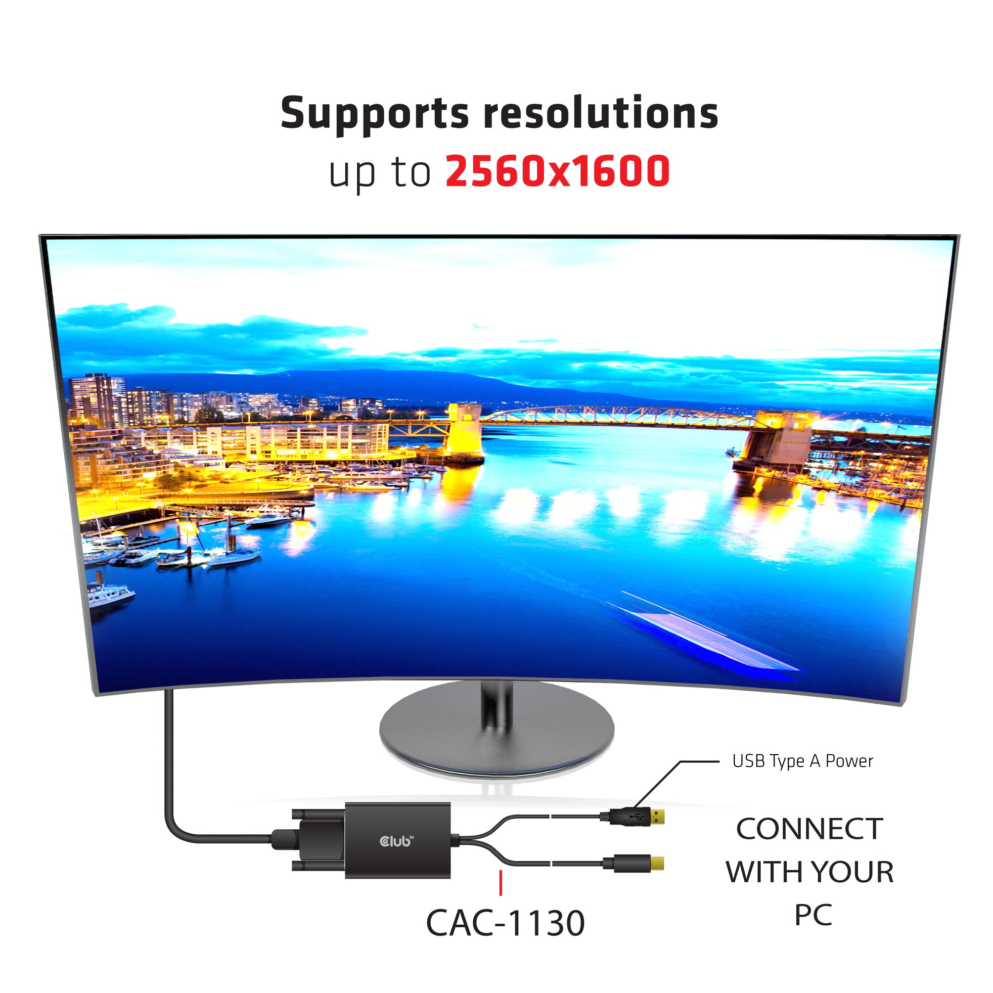CLUB3D cac-1130 0,6 m MiniDP/USB-A DVI-D Noir