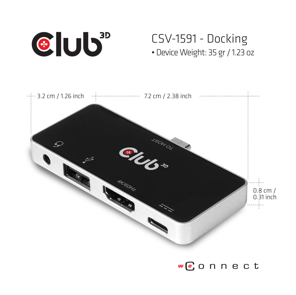 CLUB3D CSV-1591 station d'accueil USB 3.2 Gen 1 (3.1 Gen 1) Type-C Noir, Chrome