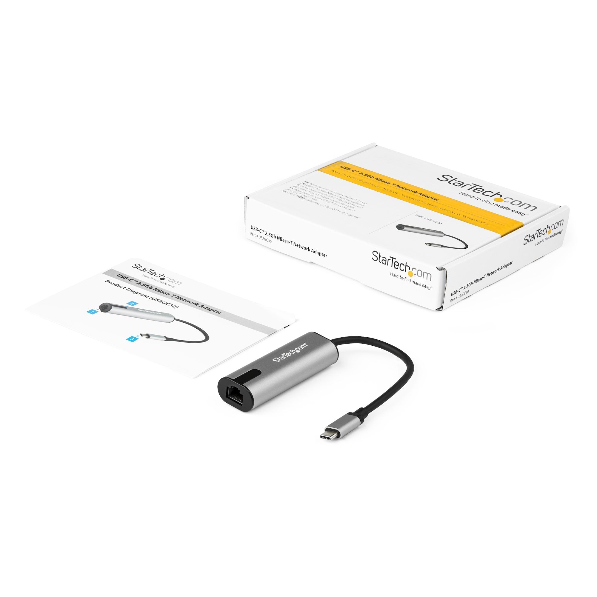 StarTech.com Adaptateur 2.5GbE USB C vers Ethernet NBASE-T NIC - Réseau Multi-Vitesse USB 3.0 Type C 2.5/1 Gigabit/100 Mbps/Portable USB 3.1 vers RJ45/LAN Compatible TB3/MacBook Pro Surface