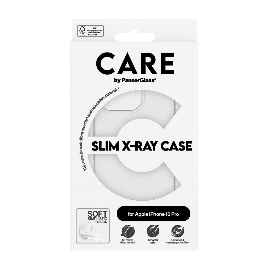 PanzerGlass CARE by X-Ray Case pour iPhone 16 Pro, Coque de Protection Transparente
