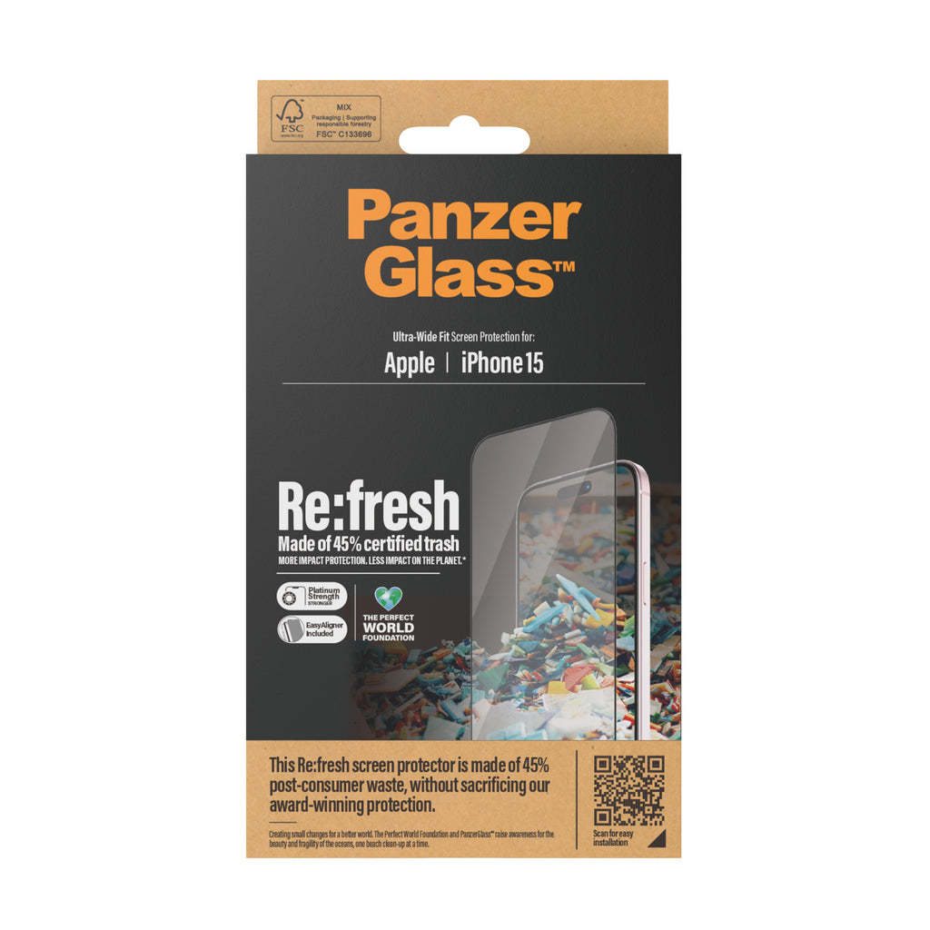 PanzerGlass ® Re:fresh Screen Protector iPhone 15 | Ultra-Wide Fit w. EasyAligner Protection d'écran transparent Apple 1 pièce(s)