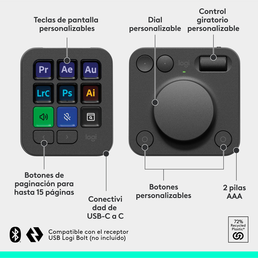 Logitech Master Series MX Creative Console Tastatur og drejeskive sæt RGB Kablet