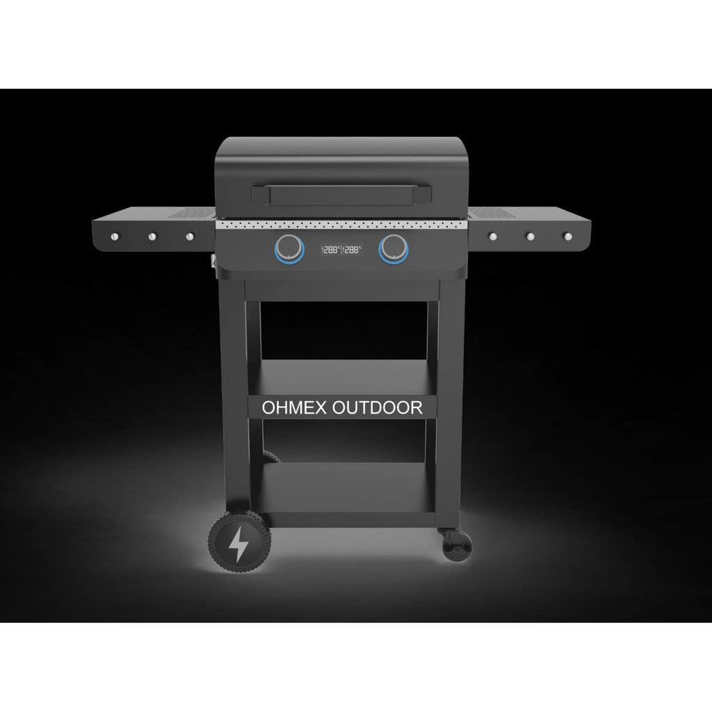 Ohmex Grill électrique 2 brûleurs, tablettes latérales rabattables 2300W - OHM-GRIL-5233EU