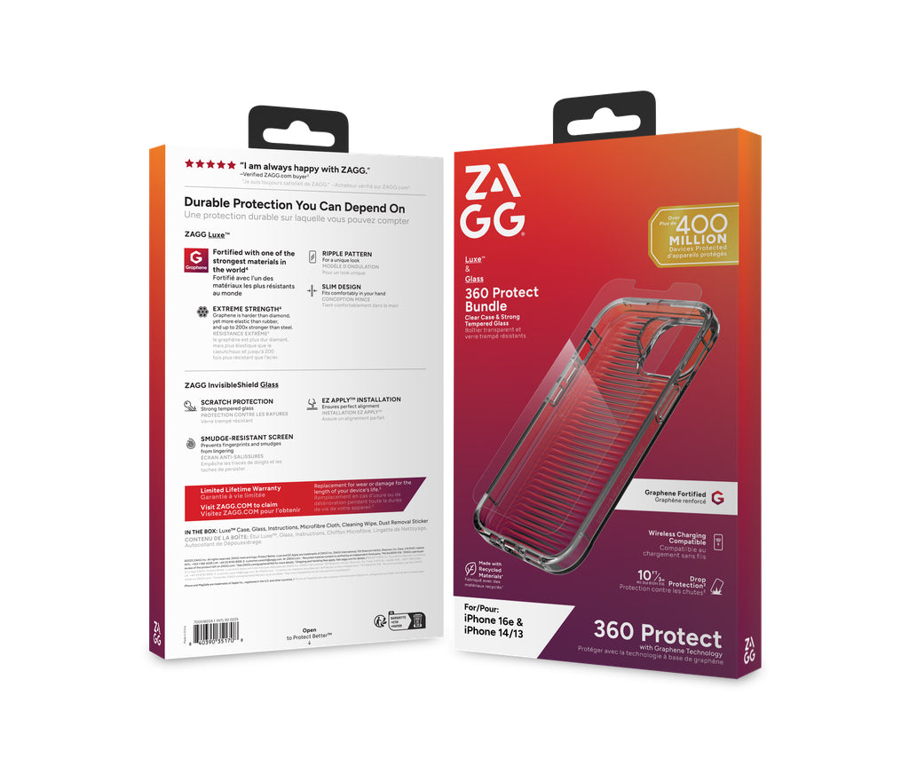 ZAGG Luxe + Glass 360 coque de protection pour téléphones portables 15,5 cm (6.1") Housse Transparent