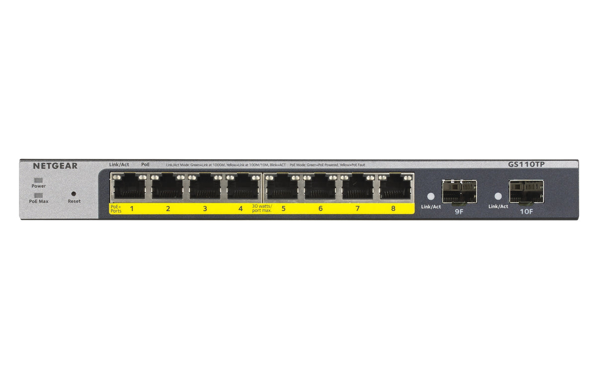 NETGEAR GS110TP Géré L2/L3/L4 Gigabit Ethernet (10/100/1000) Connexion Ethernet, supportant l'alimentation via ce port (PoE) Gris