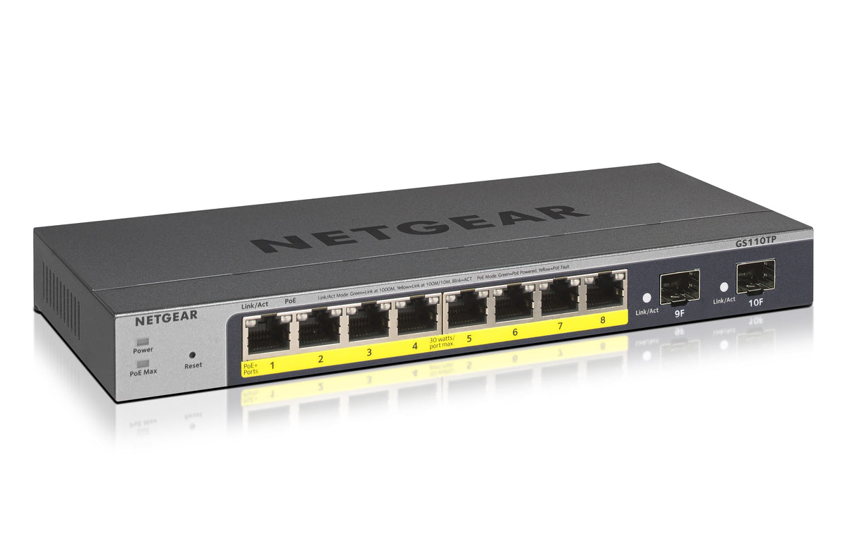 NETGEAR GS110TP Géré L2/L3/L4 Gigabit Ethernet (10/100/1000) Connexion Ethernet, supportant l'alimentation via ce port (PoE) Gris