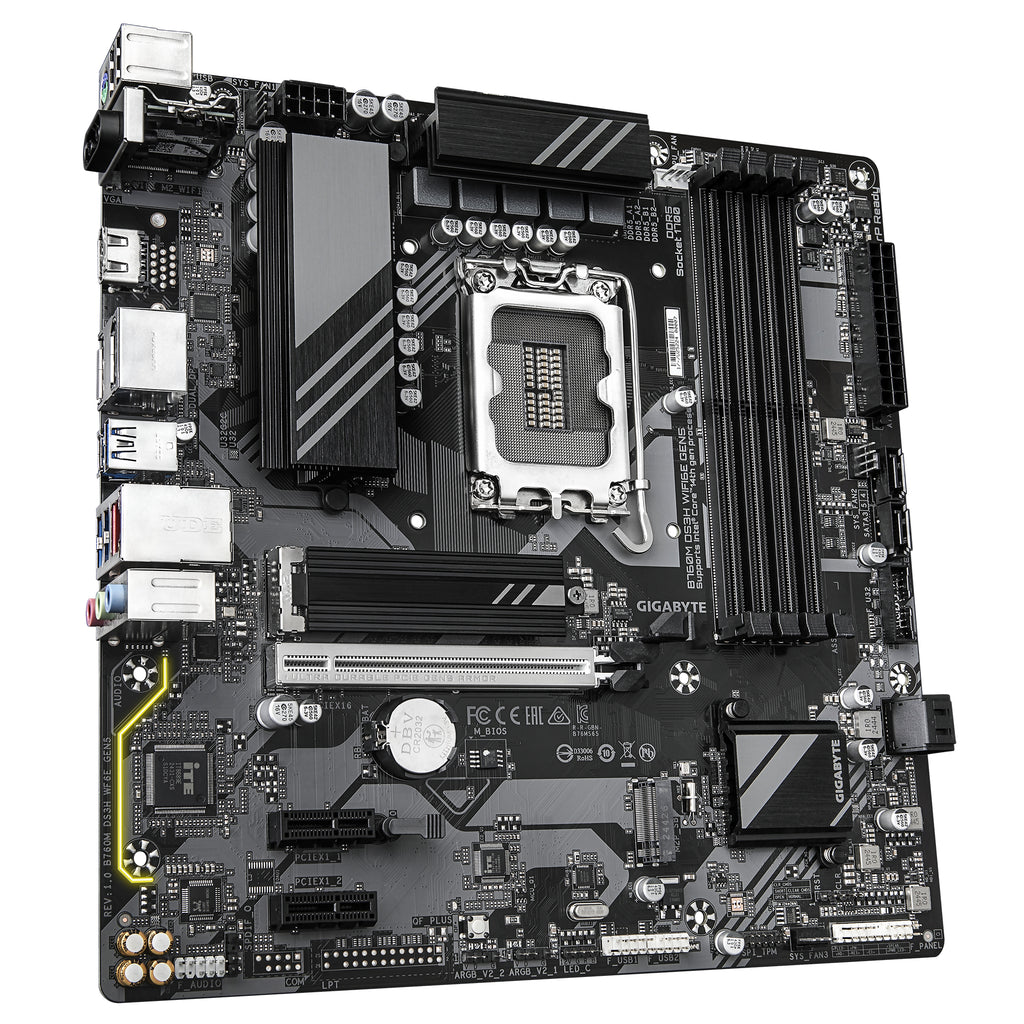 GIGABYTE B760M DS3H WIFI6E GEN5 Carte Mère – Compatible avec les processeurs Intel Core 14e génération, VRM numérique 6+2+1 phases, jusqu’à 5600 MHz DDR5, 2 x M.2 PCIe 4.0, Wi-Fi 6E, LAN 2.5 GbE, USB 3.2 Gen2 - vue 3