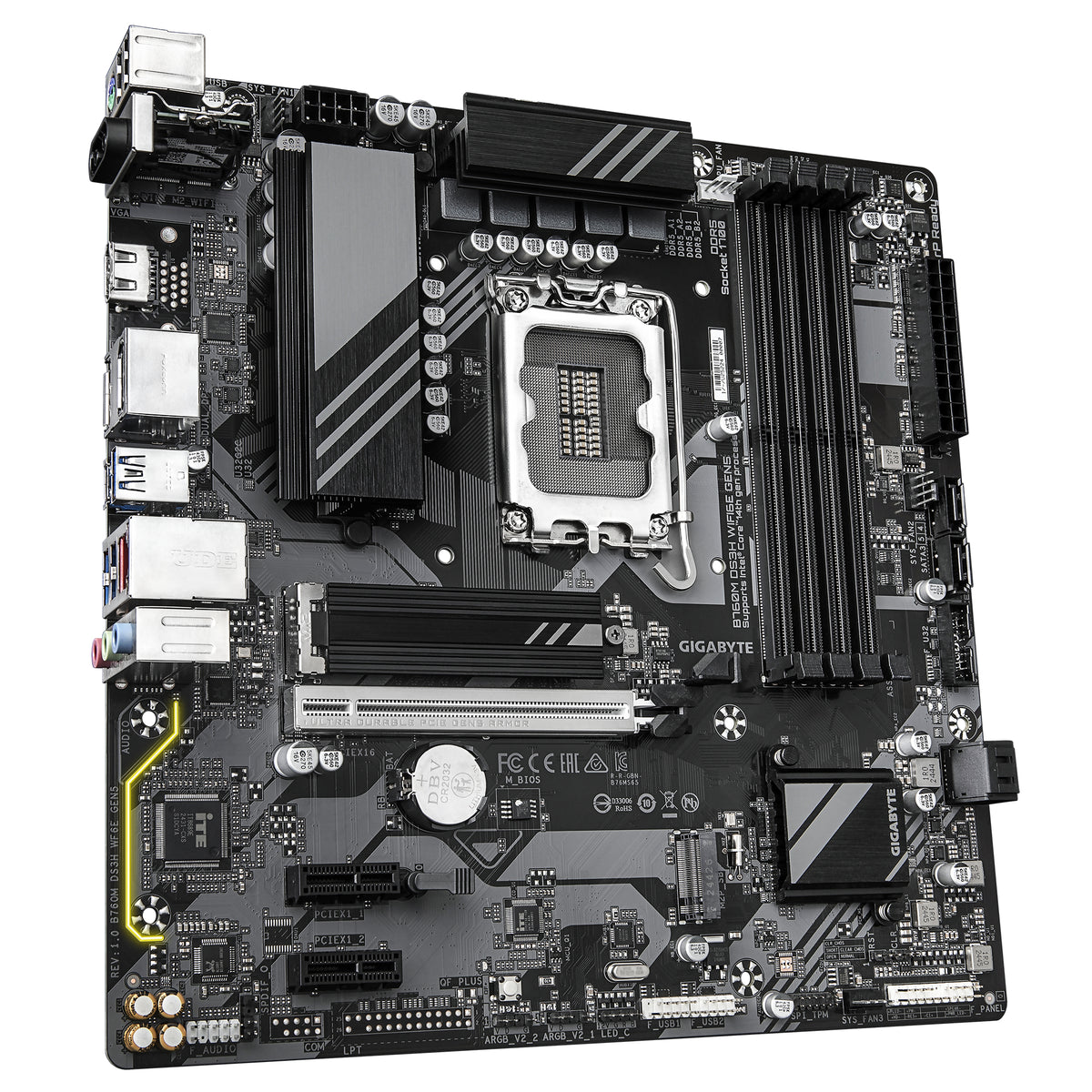 GIGABYTE B760M DS3H WIFI6E GEN5 Carte Mère – Compatible avec les processeurs Intel Core 14e génération, VRM numérique 6+2+1 phases, jusqu’à 5600 MHz DDR5, 2 x M.2 PCIe 4.0, Wi-Fi 6E, LAN 2.5 GbE, USB 3.2 Gen2 - vue 3