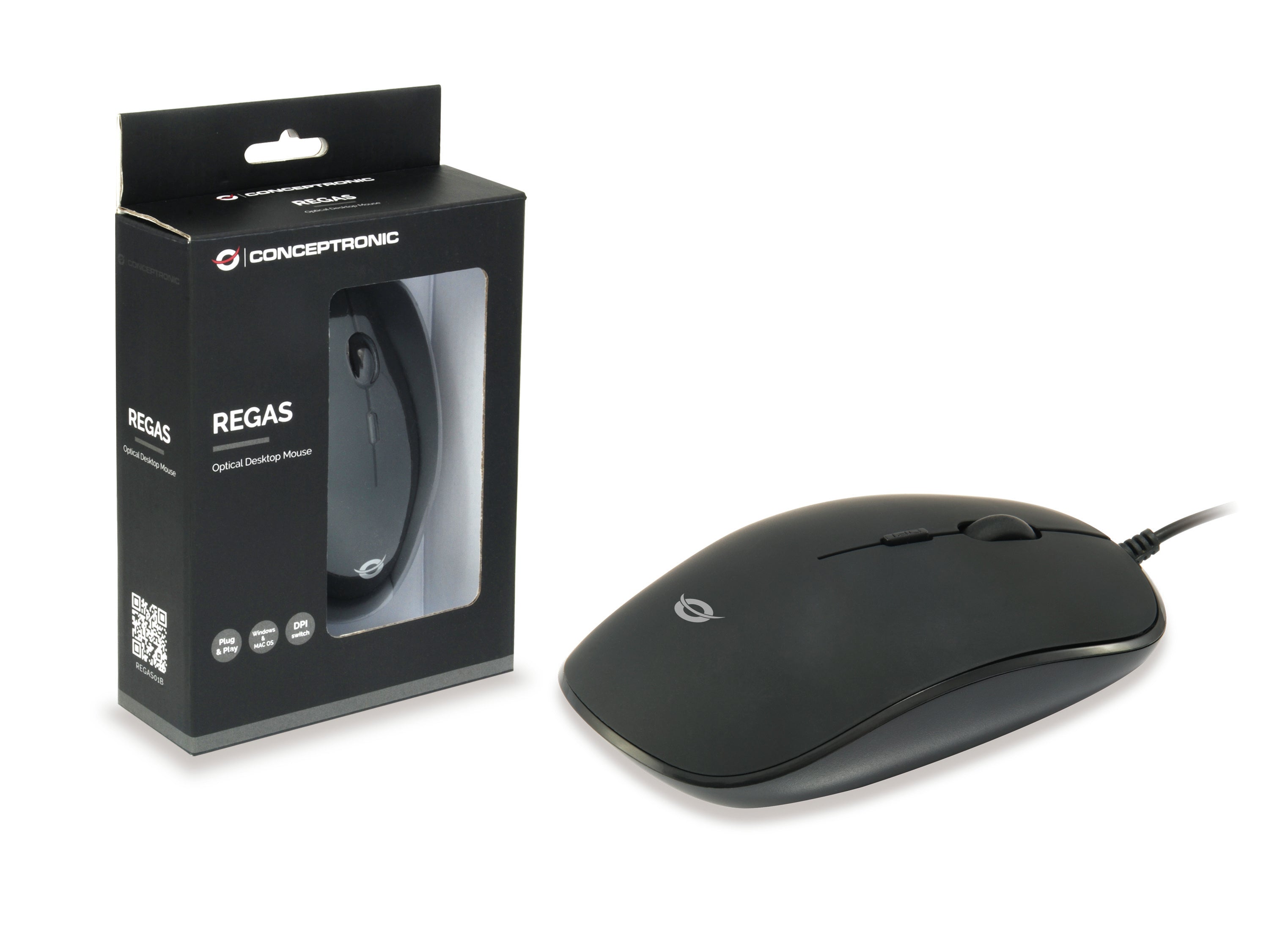 Conceptronic REGAS01B souris Bureau Ambidextre USB Type-A Optique 1200 DPI