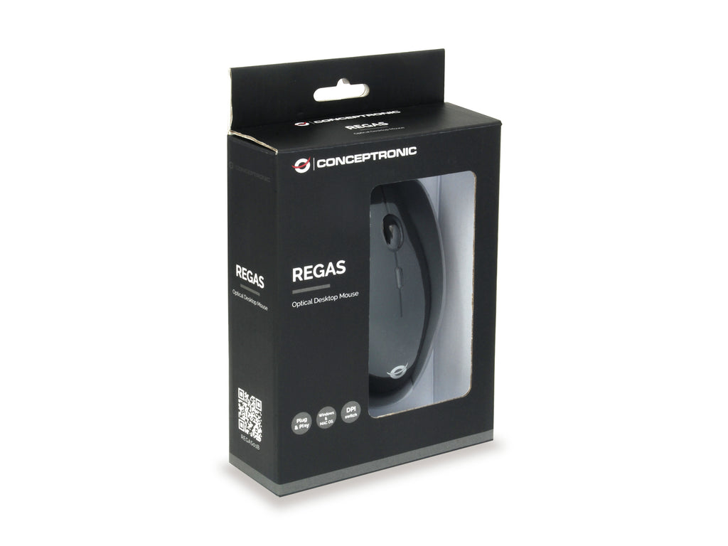 Conceptronic REGAS01B souris Bureau Ambidextre USB Type-A Optique 1200 DPI