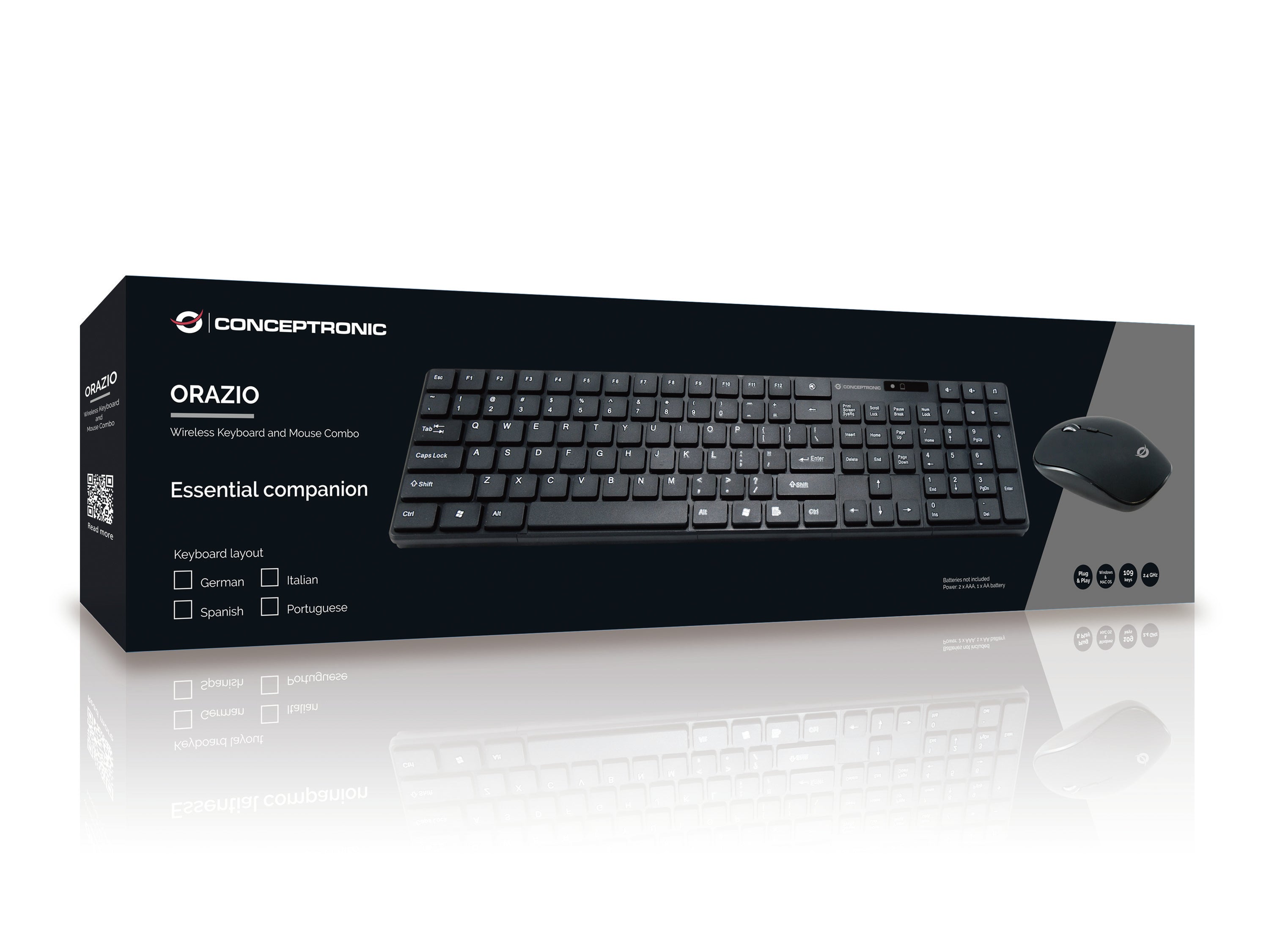 Conceptronic ORAZIO01DE clavier Souris incluse Maison RF sans fil QWERTZ Allemand Noir