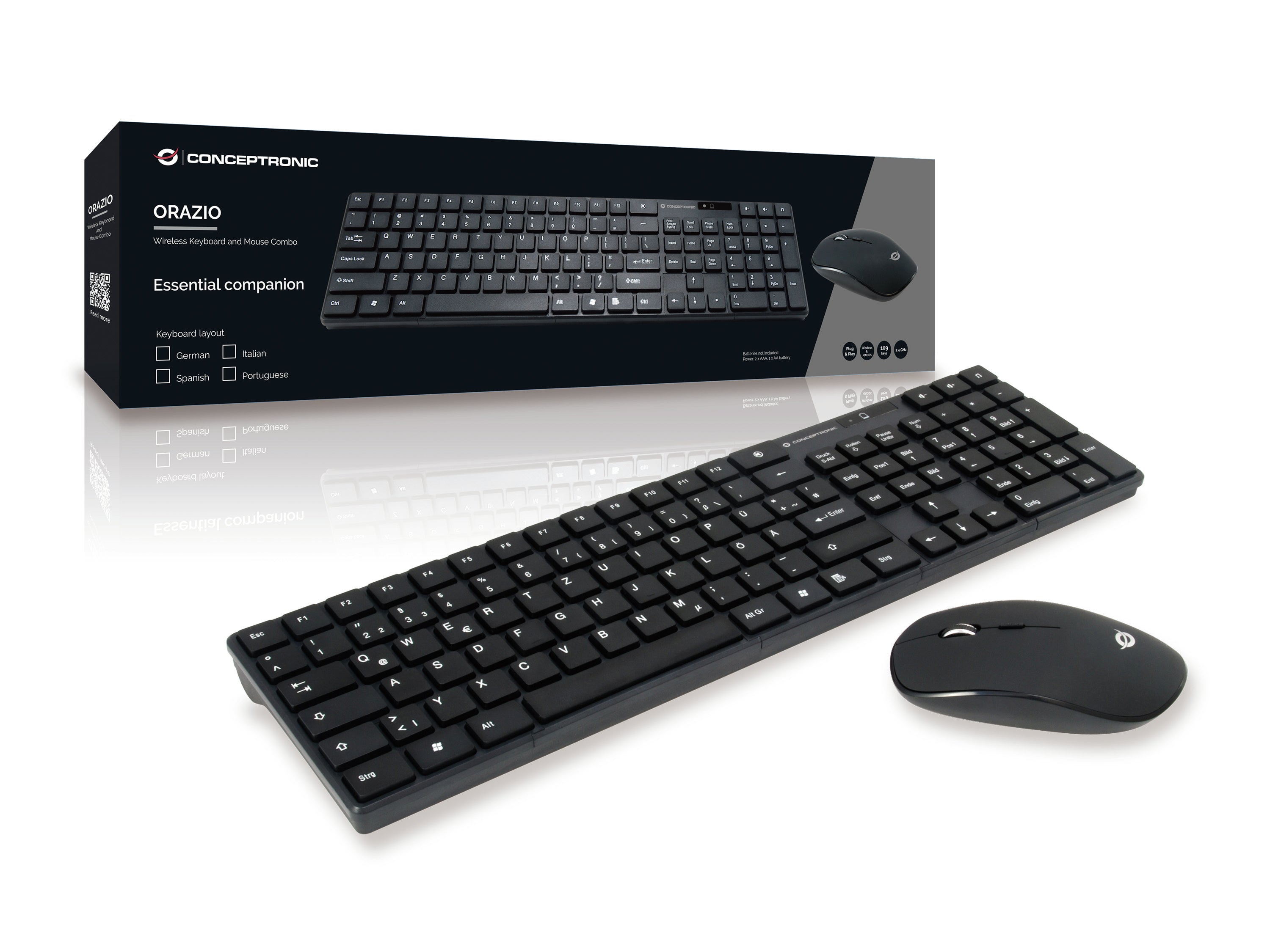 Conceptronic ORAZIO01DE clavier Souris incluse Maison RF sans fil QWERTZ Allemand Noir