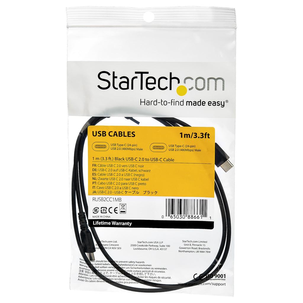 StarTech.com StarTech.com Câble de Charge Rapide USB-A vers USB-C de 1m, Robuste, Charge et Synchronisation, 3A, USB 2.0, Gaine TPE Noire et Fibre d'Aramide - Cordon de Charge USB