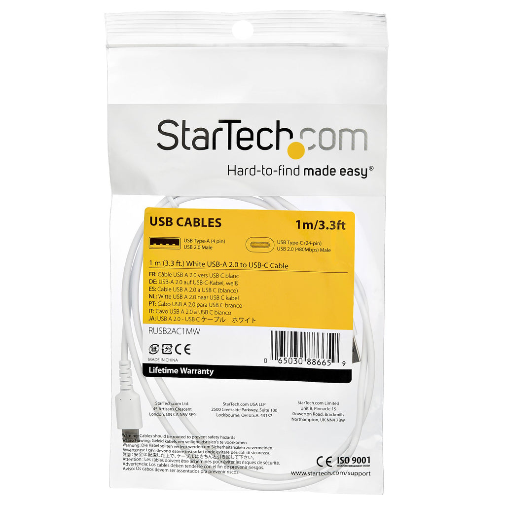 StarTech.com StarTech.com Câble de Charge Rapide USB-A vers USB-C de 1m, Robuste, Charge et Synchronisation, 3A, USB 2.0, Gaine TPE Blanche et Fibre d'Aramide - Cordon de Charge USB