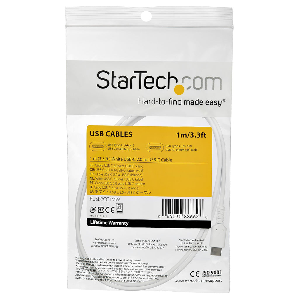 StarTech.com StarTech.com Câble de Charge Rapide USB-C de 1m, Robuste, Charge et Synchronisation, 60W (3A) PD, USB 2.0, Gaine TPE Blanche et Fibre d'Aramide - Cordon de Charge USB C