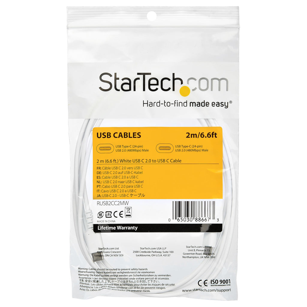 StarTech.com StarTech.com Câble de Charge Rapide USB-C de 2m, Robuste, Charge et Synchronisation, 60W (3A) PD, USB 2.0, Gaine TPE Blanche et Fibre d'Aramide - Cordon de Charge USB C