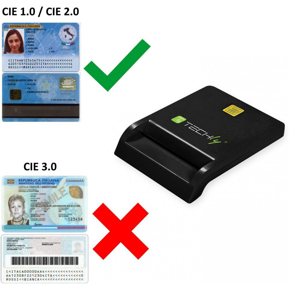 Techly I-CARD CAM-USB2TYC lecteur de cartes à puce Intérieure USB USB 2.0 Noir