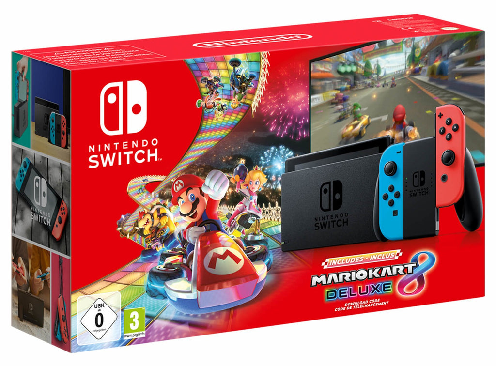 Nintendo Switch + Mario Kart 8 Deluxe console de jeux portables 15,8 cm (6.2") 32 Go Écran tactile Wifi Noir, Bleu, Rouge