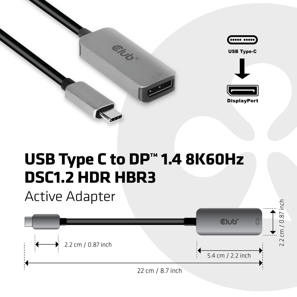 CLUB3D CAC-1567 adaptateur graphique USB 7680 x 4320 pixels Noir, Argent