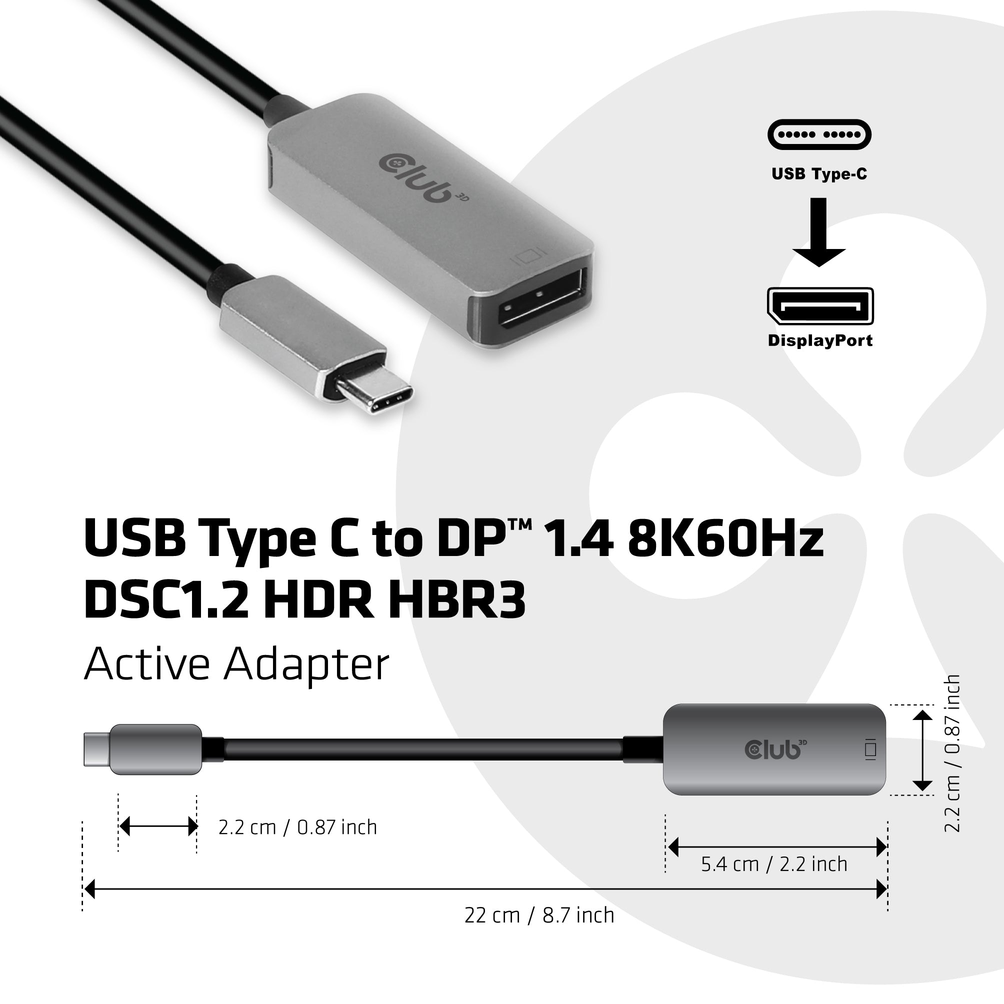 CLUB3D CAC-1567 adaptateur graphique USB 7680 x 4320 pixels Noir, Argent