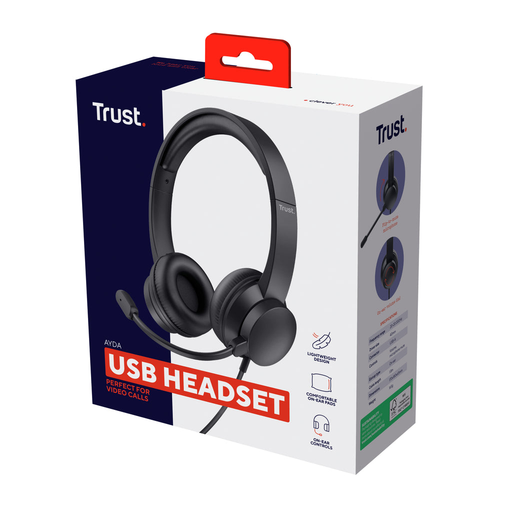 Trust Ayda Casque Filaire avec Arceau pour Appels et Musique, Noir