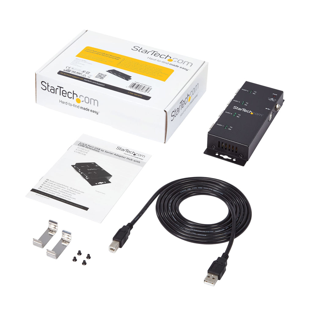 StarTech.com Hub Adaptateur USB vers Série DB9 RS232 4 Ports, Montage Rail DIN et Mural