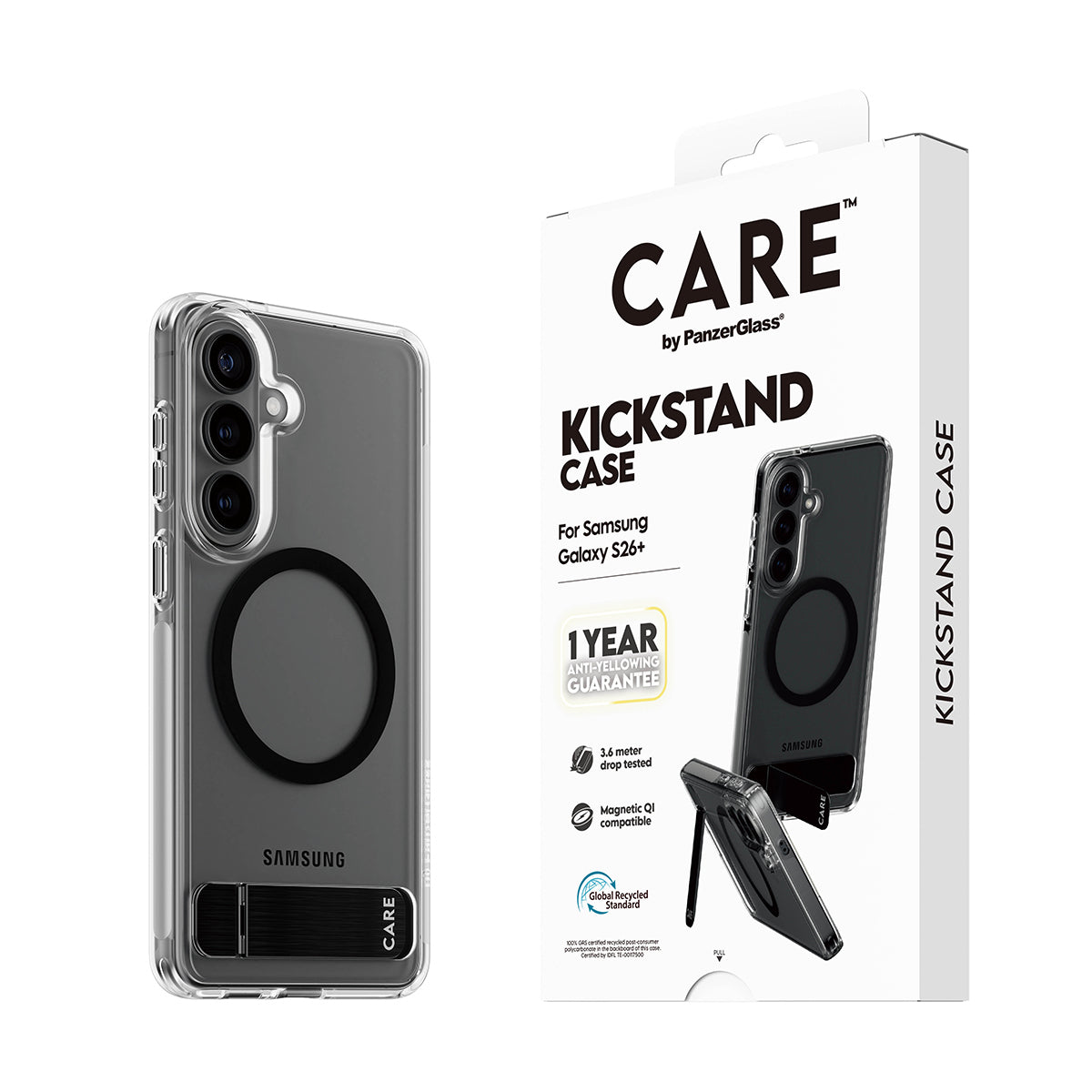PanzerGlass CARE Kickstand Case Transparent avec Qi pour Samsung Galaxy S26+