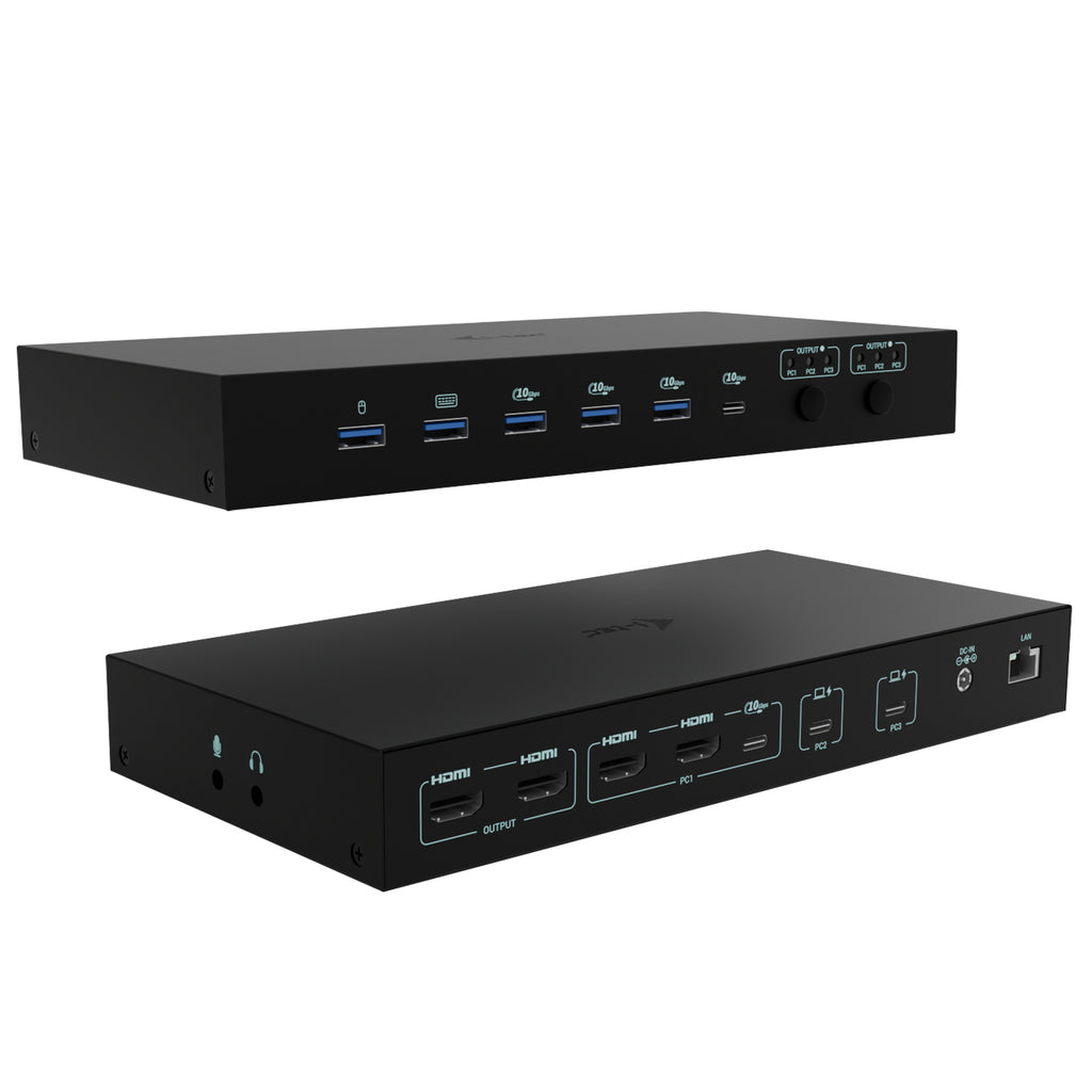Station d'accueil USB-C KVM Dock PRO pour 3 Hôtes, Double Vidéo, 2x Power Delivery 92W