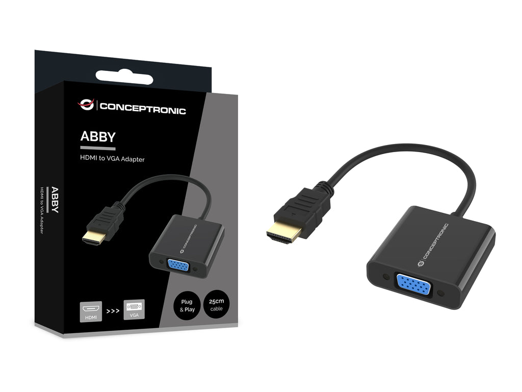 Conceptronic ABBY20B Adaptateur Câble HDMI Type A vers VGA D-Sub, 0,25 m, Noir