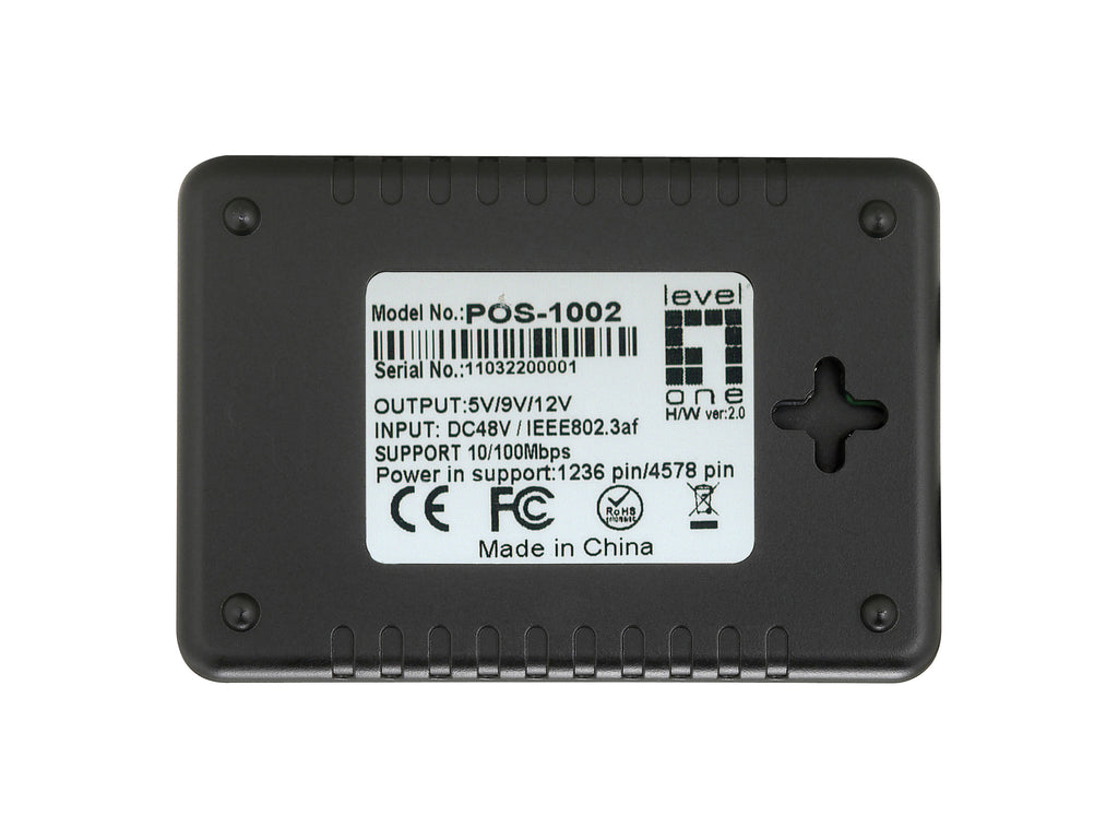 LevelOne POS-1002 séparateur voix-données Connexion Ethernet, supportant l'alimentation via ce port (PoE) Noir