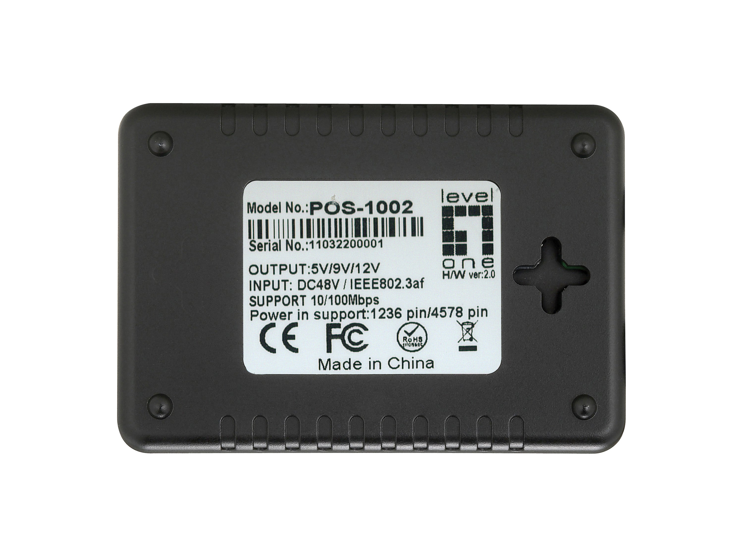 LevelOne POS-1002 séparateur voix-données Connexion Ethernet, supportant l'alimentation via ce port (PoE) Noir
