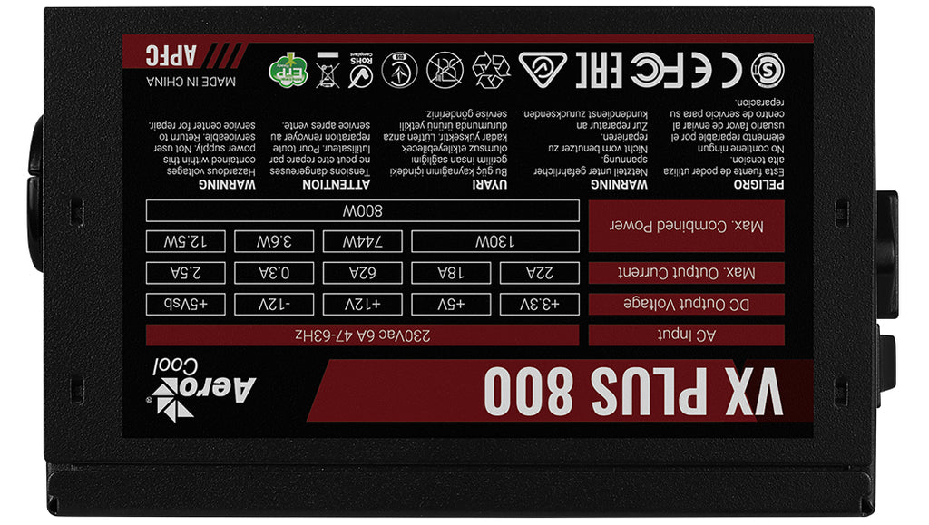 Aerocool VX PLUS 800 unité d'alimentation d'énergie 800 W 20+4 pin ATX ATX Noir
