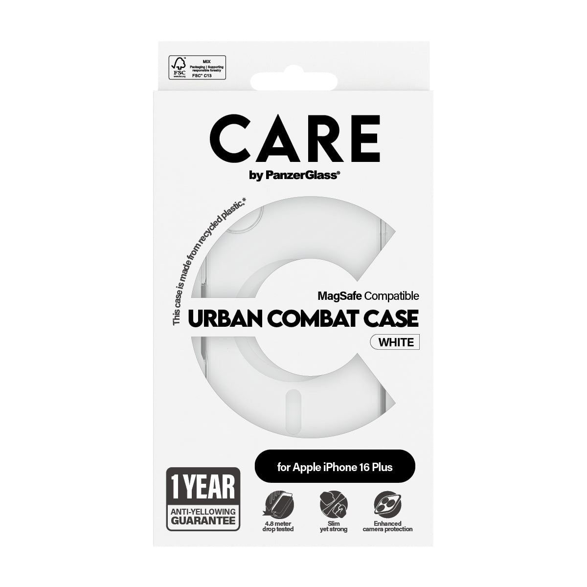 PanzerGlass CARE™ by ® Urban Combat Case Transparent w. White MagSafe iPhone 16 Plus coque de protection pour téléphones portables Housse